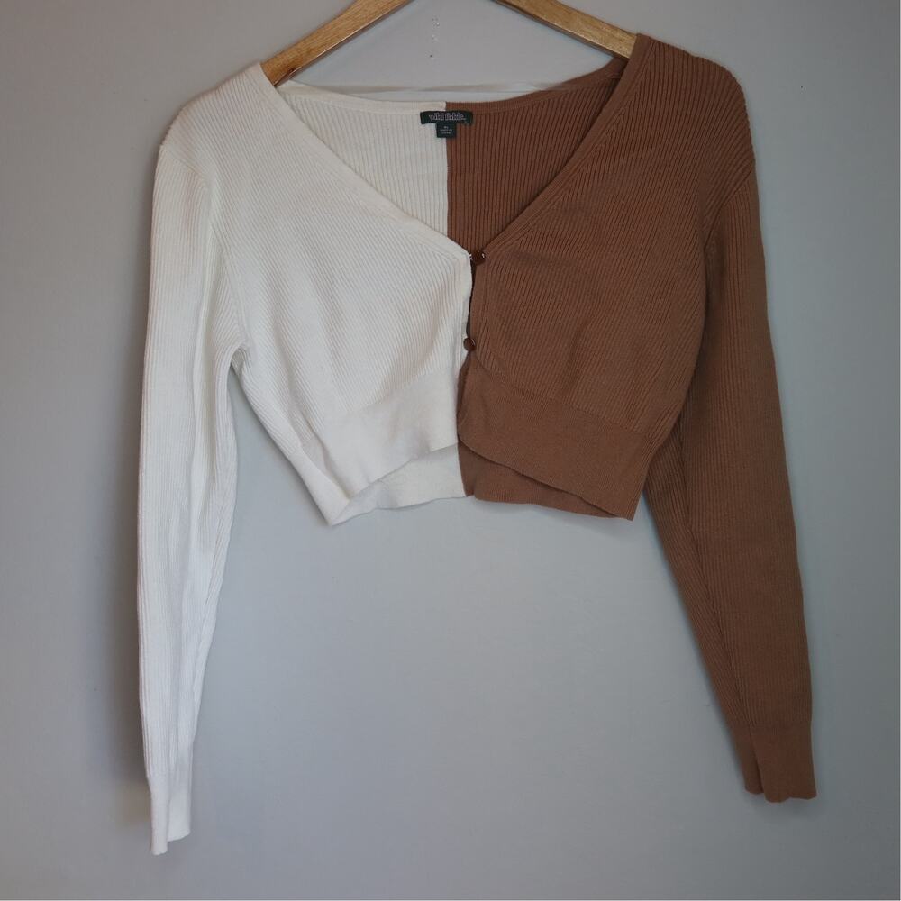 Wild Fable Colorblock Split Cardigan Sweater Brown Cream Size XL Y2K Indie